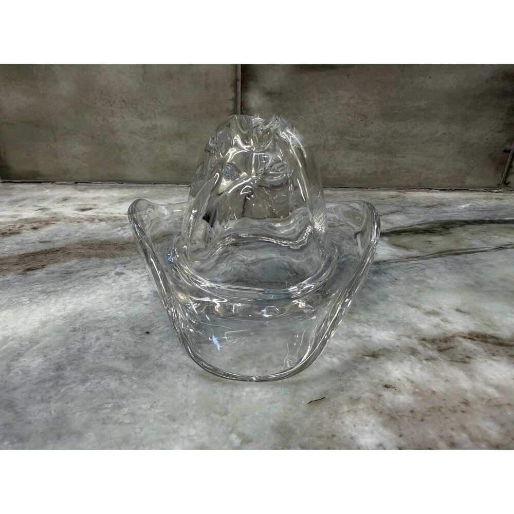 Vintage Signed Ralph Lauren Lead Crystal Glass Cowboy Hat Decorative Paperweight - Picture 3 of 9
